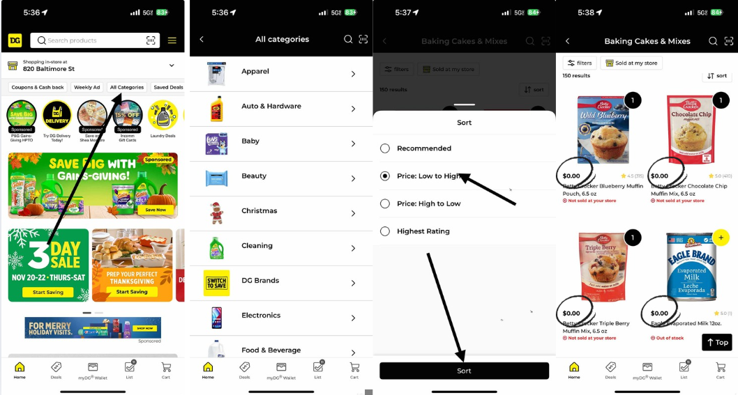 How to find surprise penny items in the Dollar General app